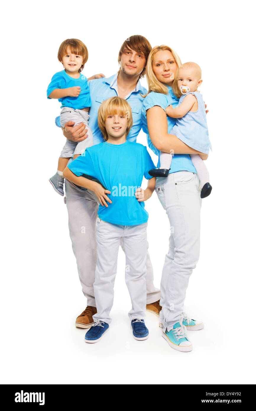 Three cute kids with happy parents Stock Photo