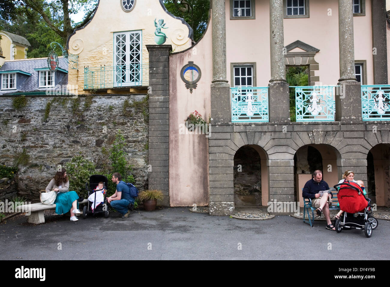 Portmeirion resort village with ornamental gardens and park