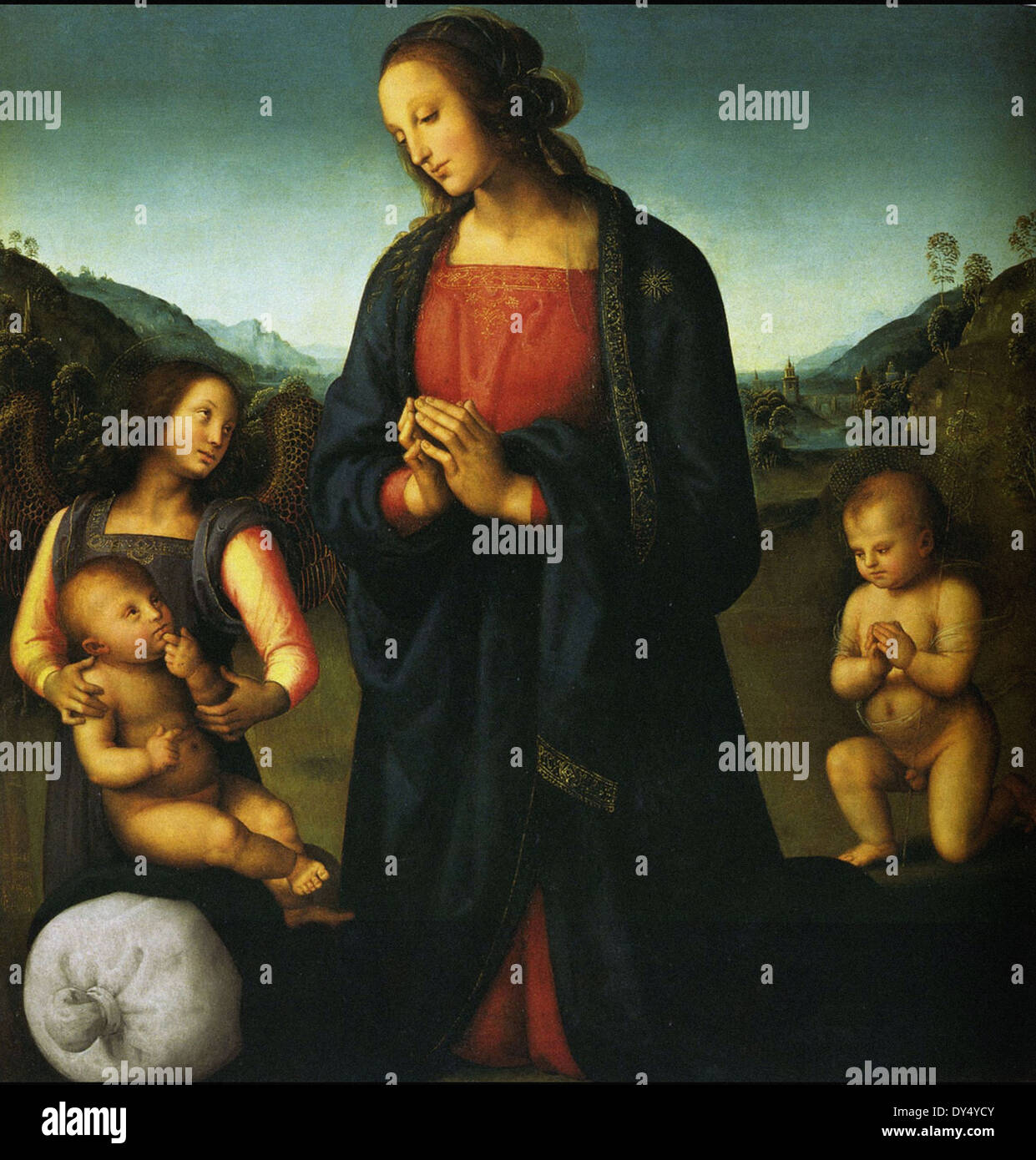 Pietro Perugino Virgin with a Child, St. John and an Angel (Madonna del Sacco) Stock Photo