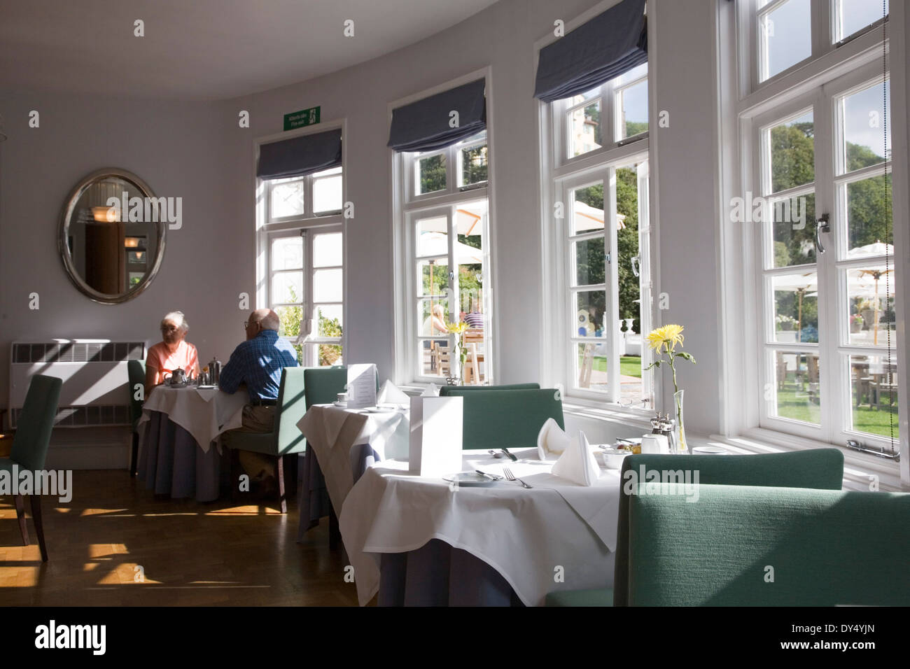 Portmeirion hotel restaurant at breakfast. Portmeirion, North Wales, United Kingdom Stock Photo