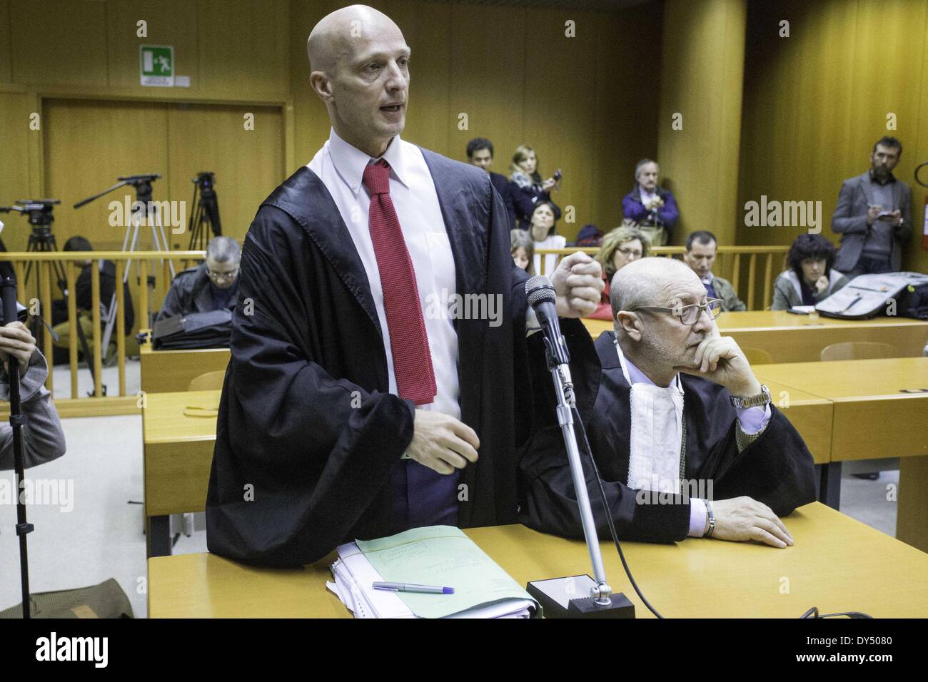 Turin, Italy. 3rd Apr, 2014. The lawyer Liborio Cataliotti defender of Davide Vannoni of Stamina Foundation speaks during the process held in Turin, on April 3, 2014. © Mauro Ujetto/NurPhoto/ZUMAPRESS.com/Alamy Live News Stock Photo
