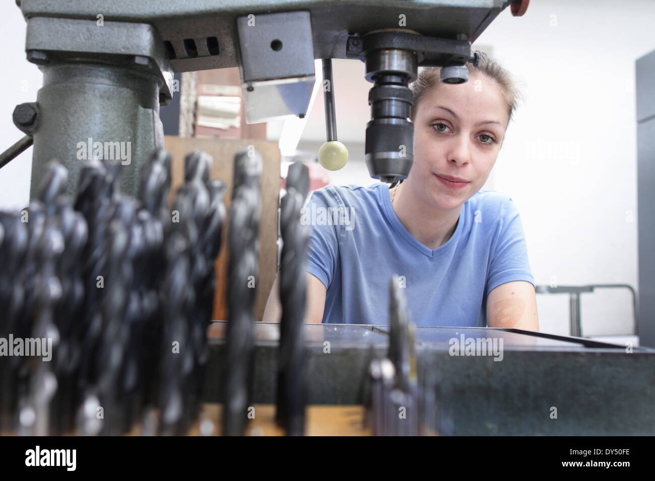 Portrait of female engineer in workshop Stock Photo