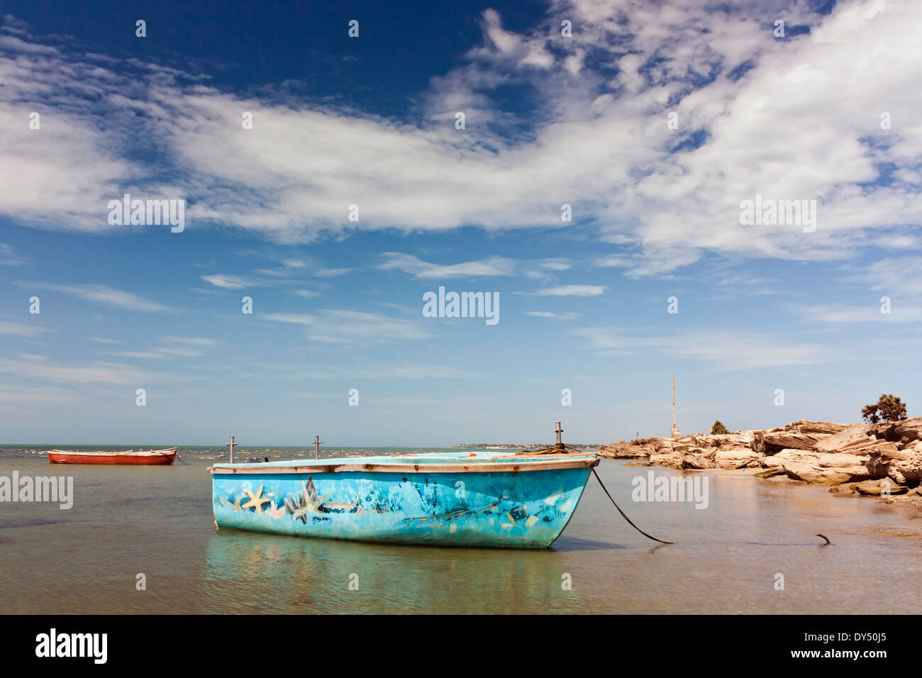 Paradise view of a boat on the beach of Pamban, Rameswaram, Tamilnadu, India Stock Photo