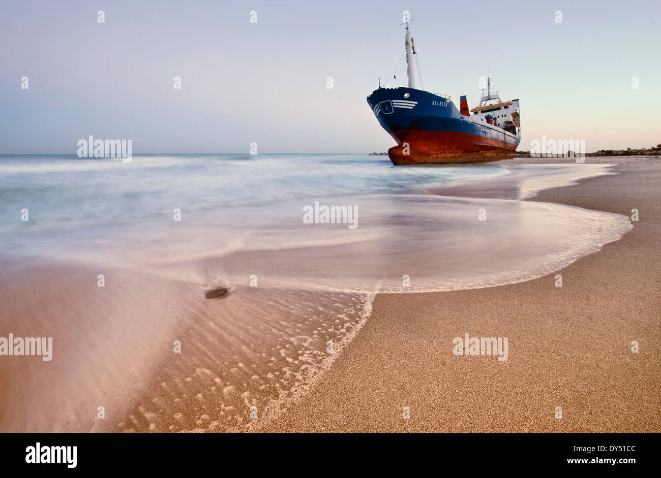 Grounded ship in Ajman, UAE Stock Photo