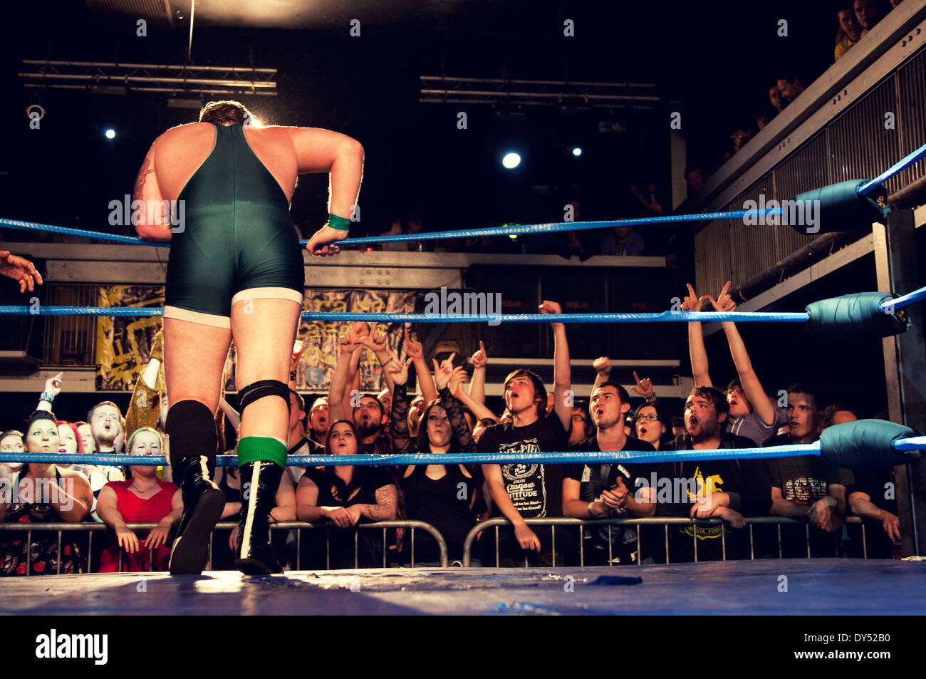 wrestler in Scottish Pro - wrestling match. Stock Photo