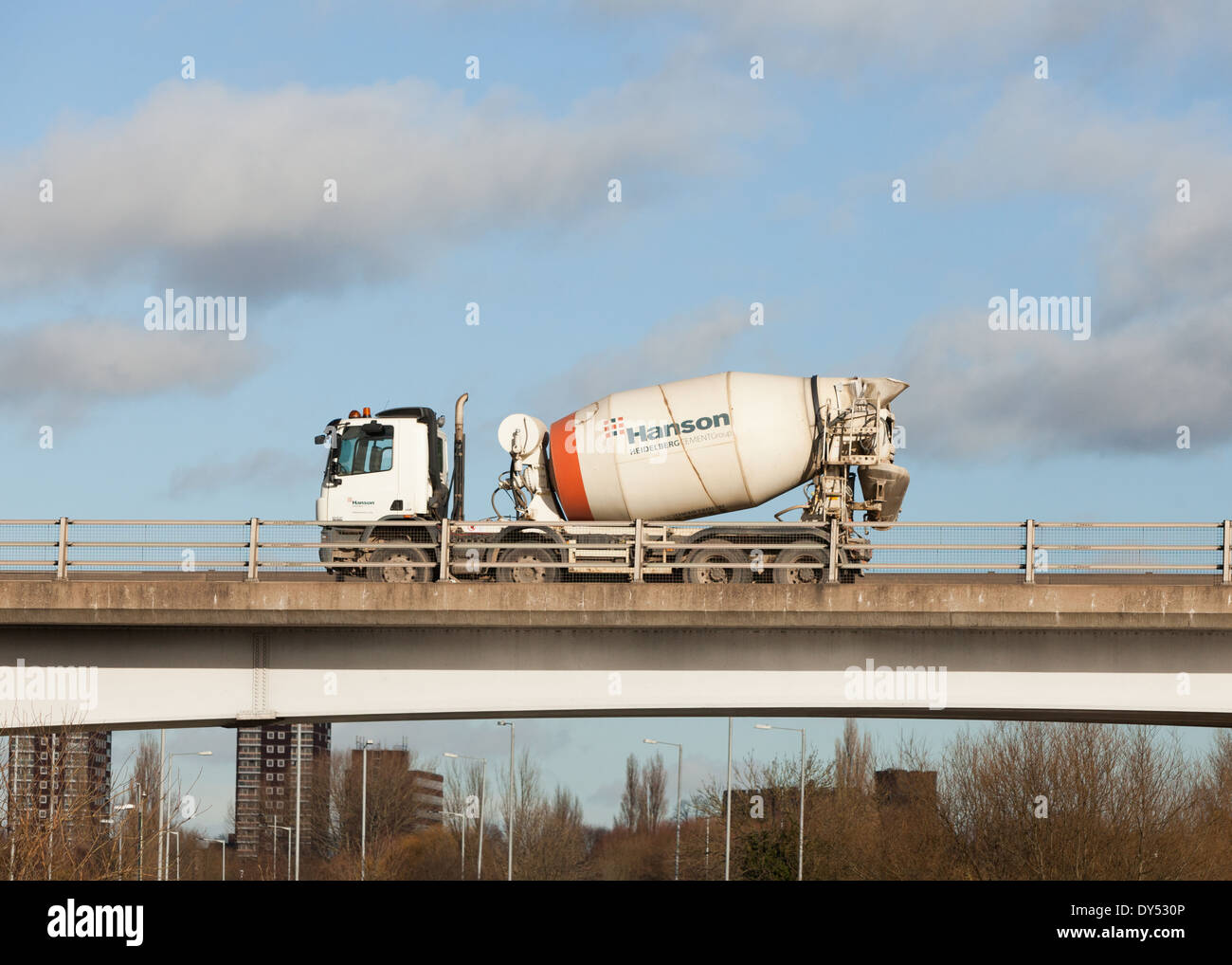 Hanson Concrete mixer on the road in the Midlands. Stock Photo