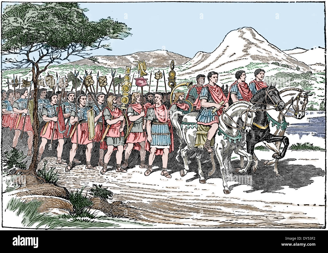 Ancient Rome. A legion of the Roman army marching. Engraving. Stock Photo