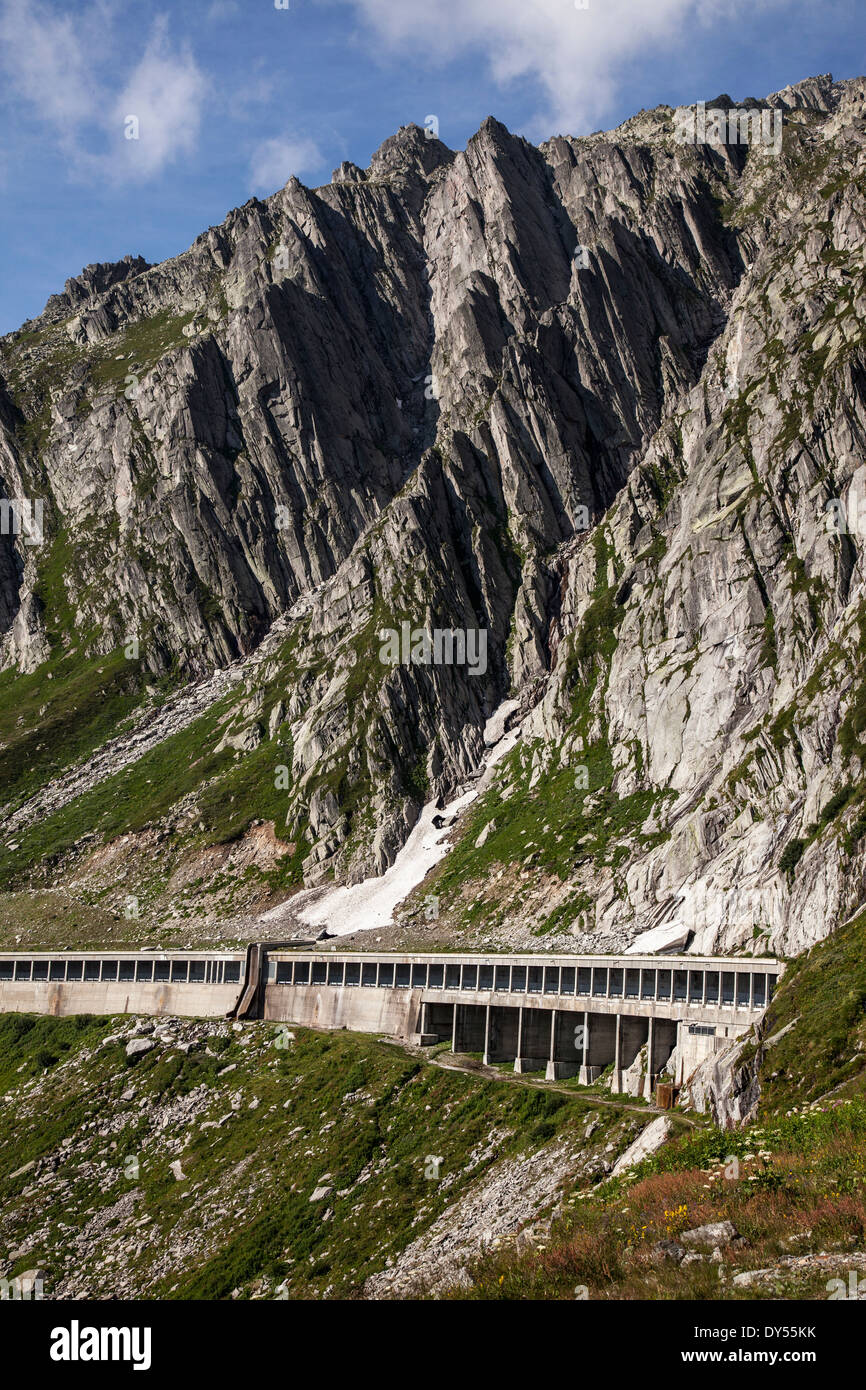 Highway following Gotthard Pass old road, Switzerland Stock Photo