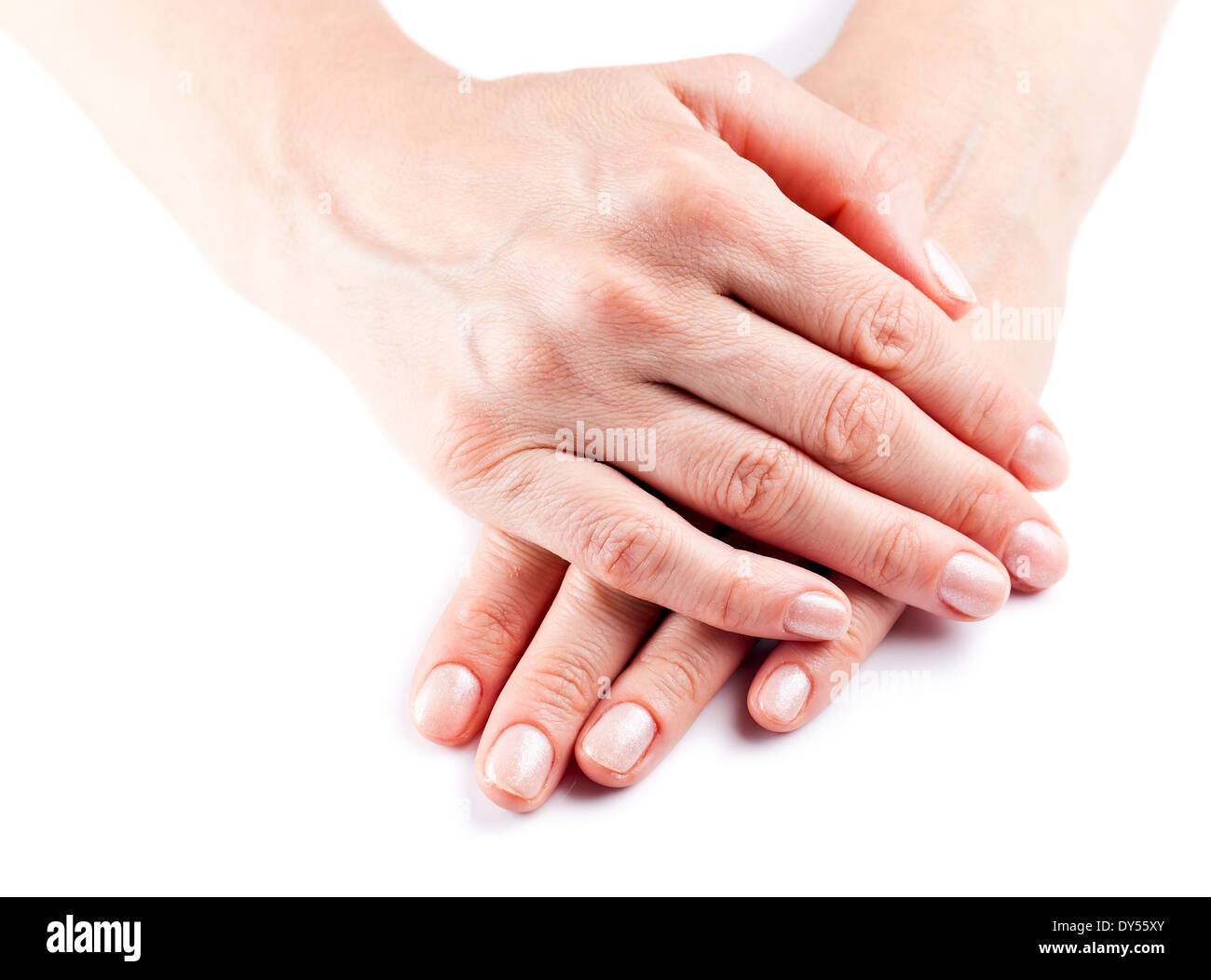 Female hand with manicure on short nails Stock Photo - Alamy