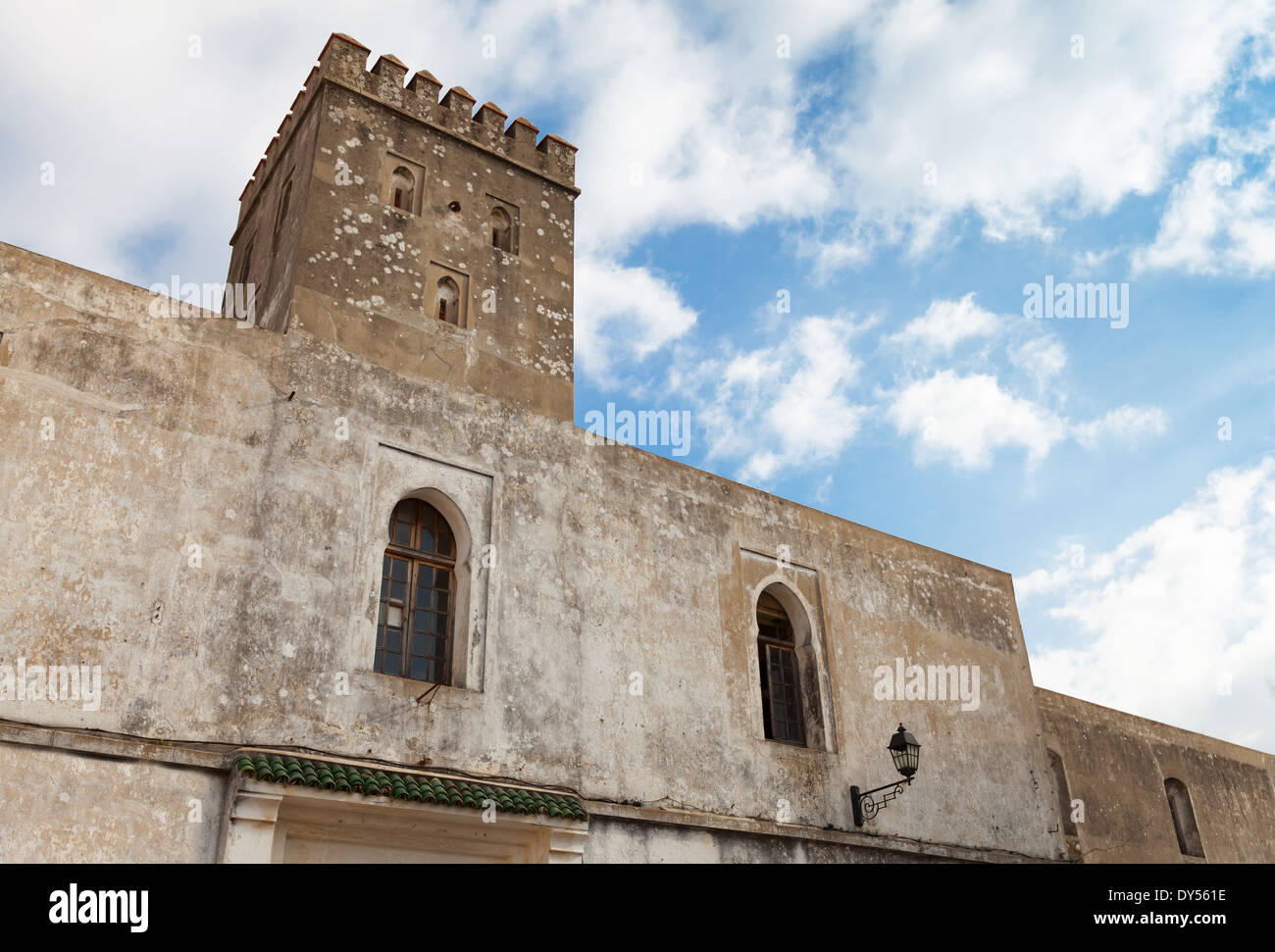 Stone walls of old fortress with blue sky. Madina, Tangier, Morocco Stock Photo
