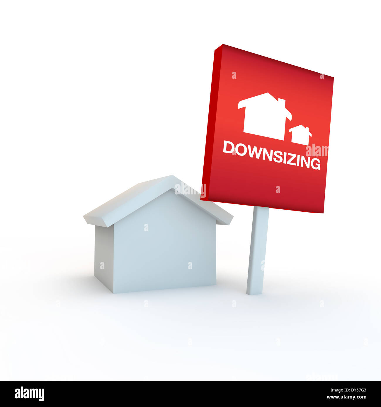 red sign on a white background with house concept of downsizing Stock Photo