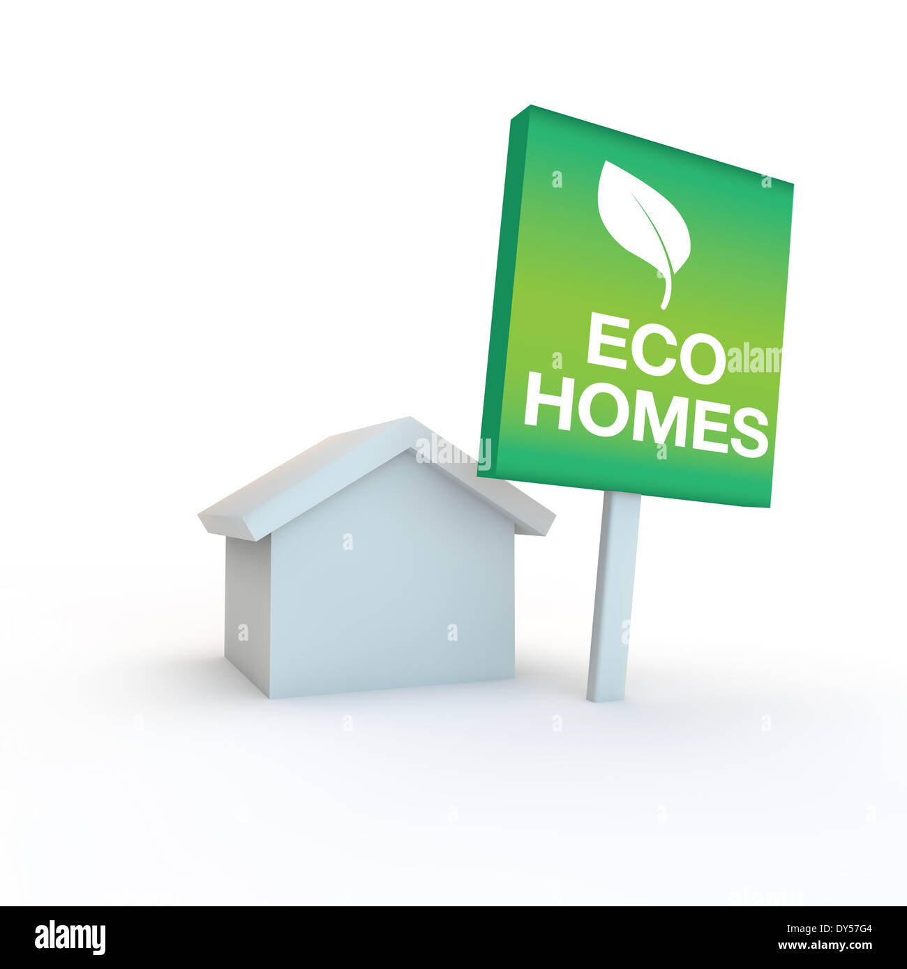 green sign with eco home on white Stock Photo
