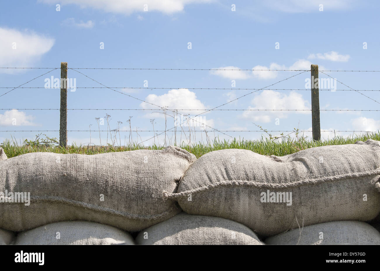 sandbags and barbed wire world war 1 Flanders Belgium Stock Photo