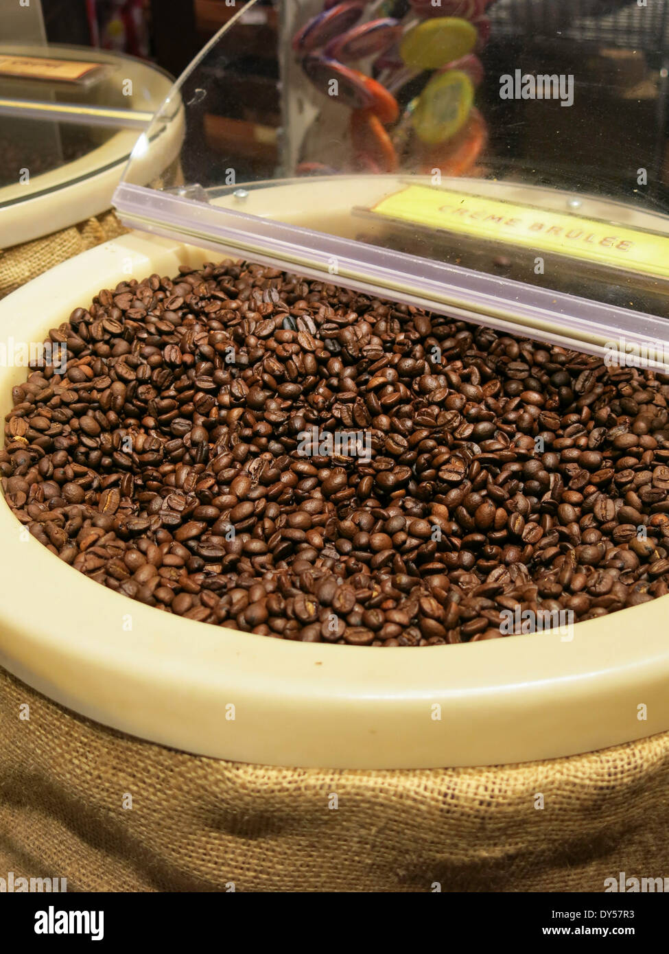 Fresh Coffee Beans in Self-Serve Bin, USA Stock Photo