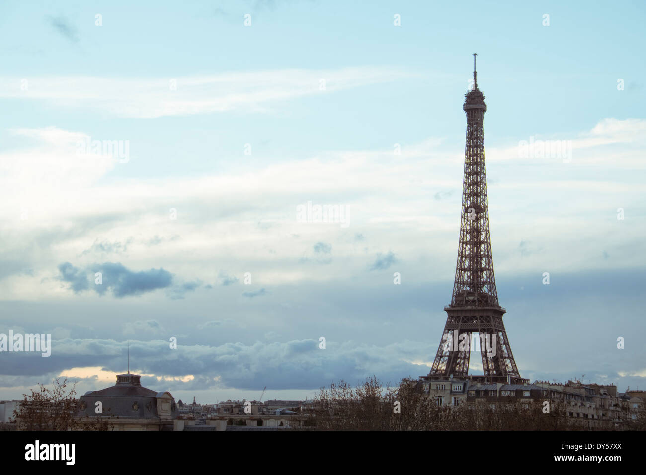 The Eiffel Tower, Paris, France, as seen through a window. Stock Photo