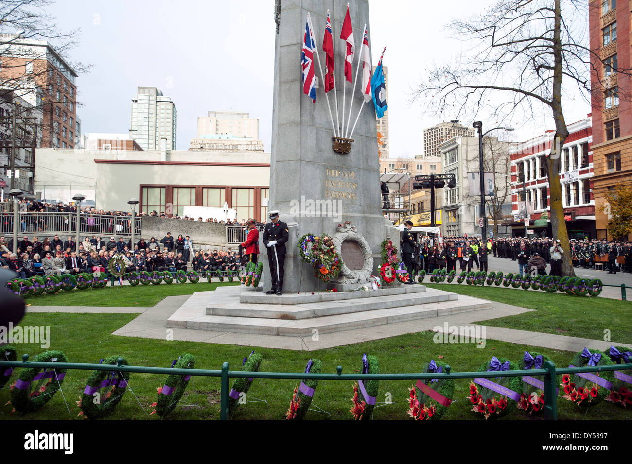 Vancouver Cenotaph Remembrance Day Ceremony. Stock Photo