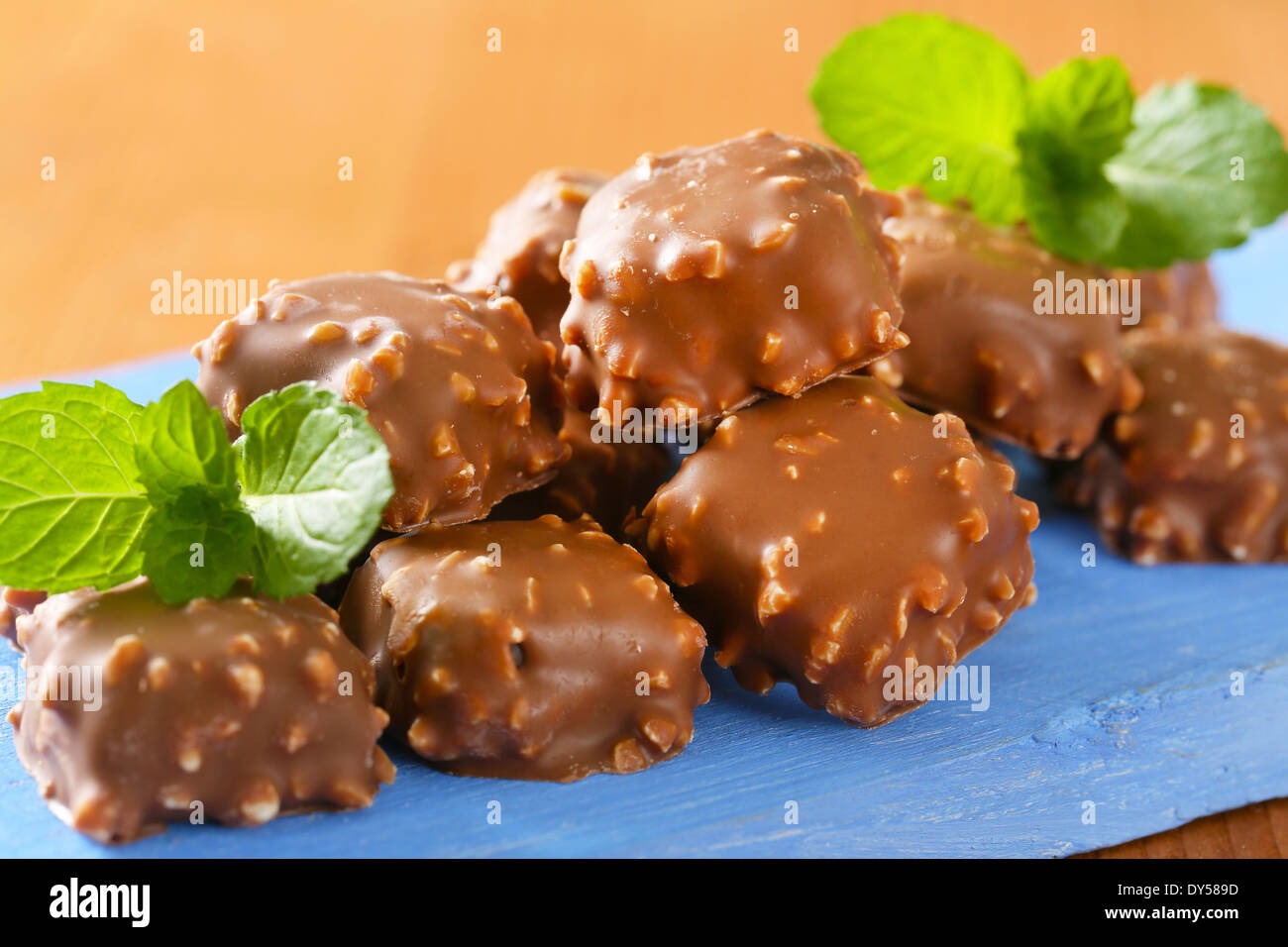 Chocolate pralines with chopped nuts Stock Photo Alamy