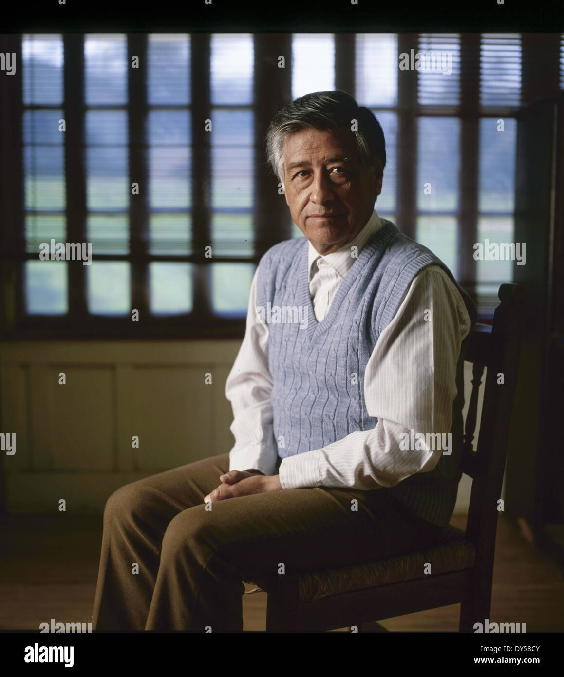 April 3, 1990 - Bakersfield, CA, USA - A American farm worker, labor leader and civil rights activist, who, with Dolores Huerta, co-founded the National Farm Workers Association. Photographed at the Villa La Paz Conference & Education Center (Credit Image: © Mark Richards/ZUMAPRESS.com) Stock Photo