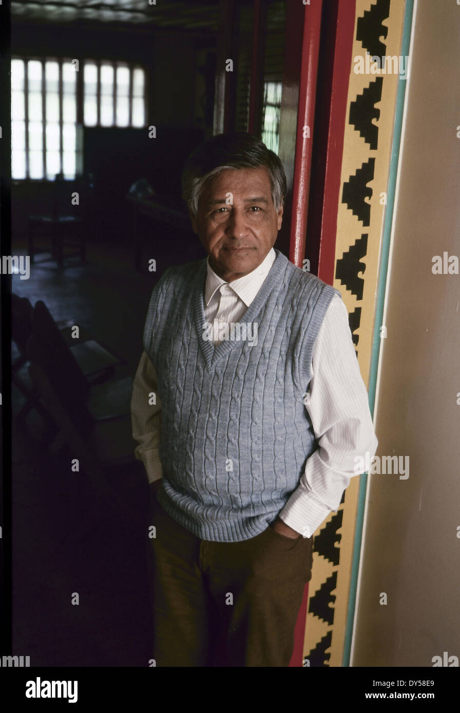 April 3, 1990 - Bakersfield, CA, USA - A American farm worker, labor leader and civil rights activist, who, with Dolores Huerta, co-founded the National Farm Workers Association. Photographed at the Villa La Paz Conference & Education Center (Credit Image: © Mark Richards/ZUMAPRESS.com) Stock Photo