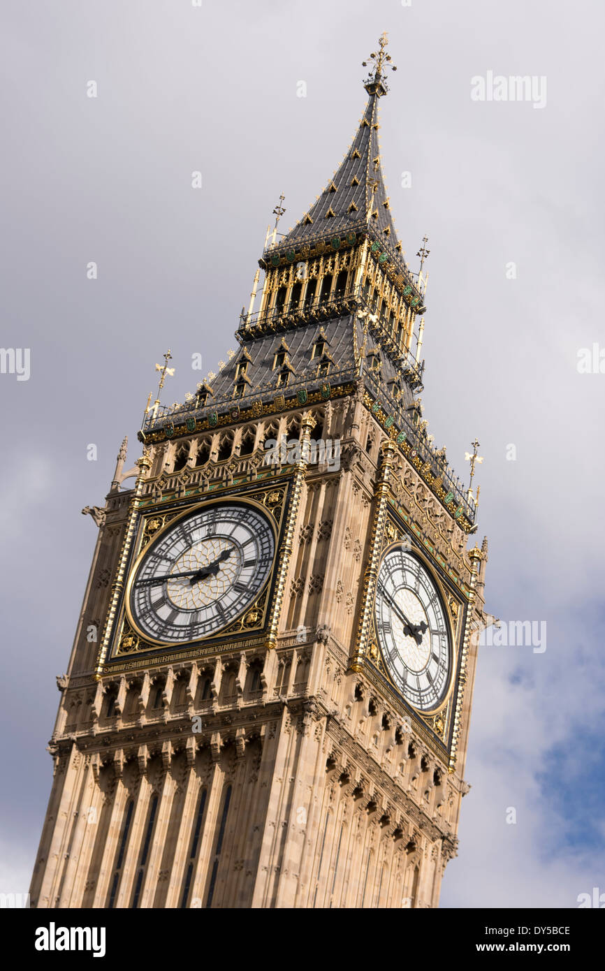 Big Ben and Elizabeth Tower at the north end of the Houses of Parliament in London. Stock Photo