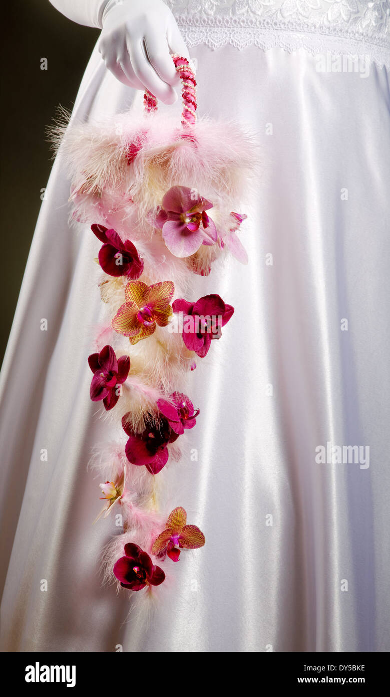 Wedding bouquet close up in hands at the bride Stock Photo