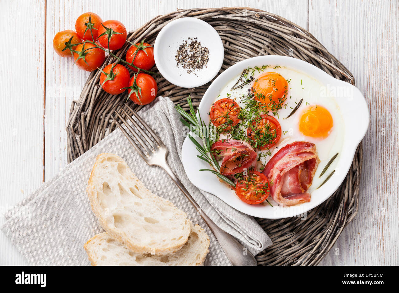 Breakfast with Fried eggs and bacon Stock Photo