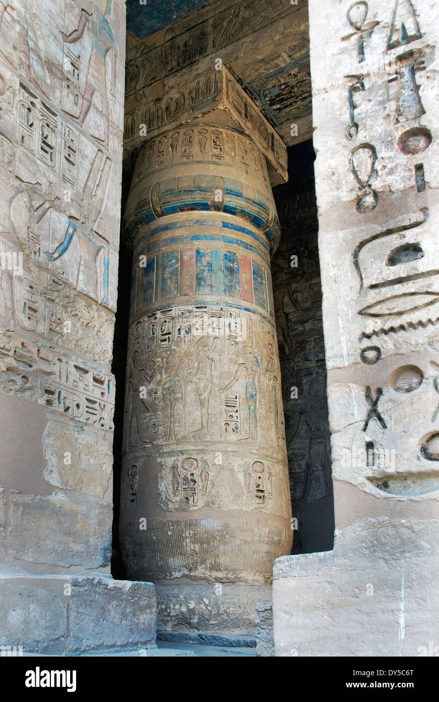 Temple of Ramses III at Medinet Habu: reliefs on the columns in the ...