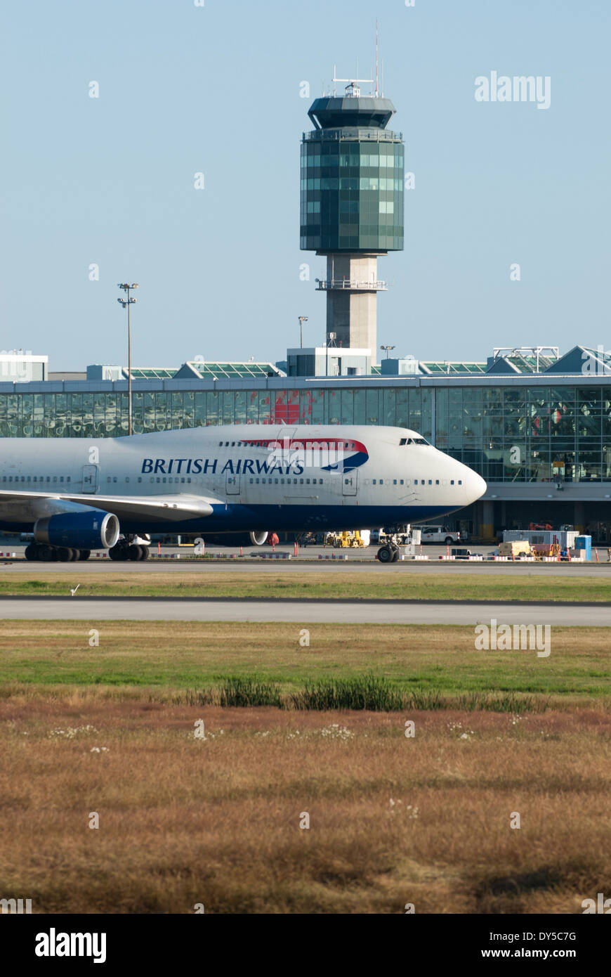British Airways commercial jet taxiing at Vancouver International Airport. Stock Photo