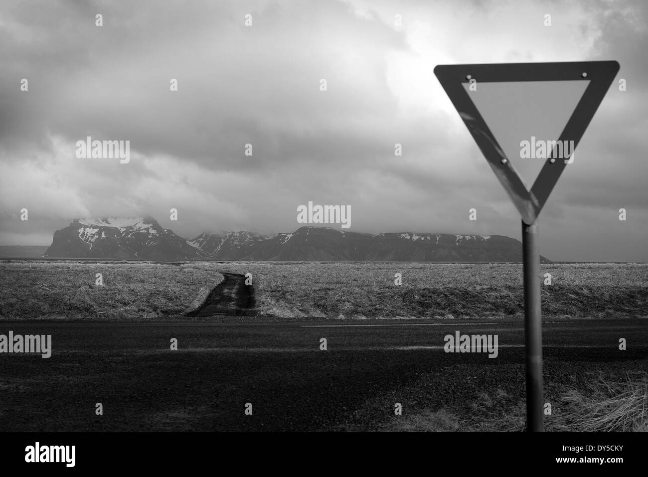 Black and white Icelandic Landscape Stock Photo