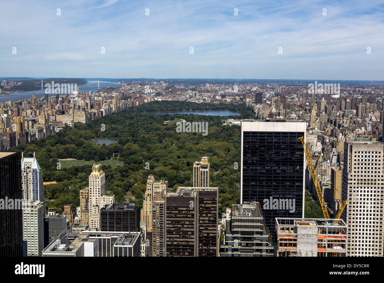 Central Park aerial view looking north from Rockefeller Center Observation Deck Manhattan New York USA Stock Photo