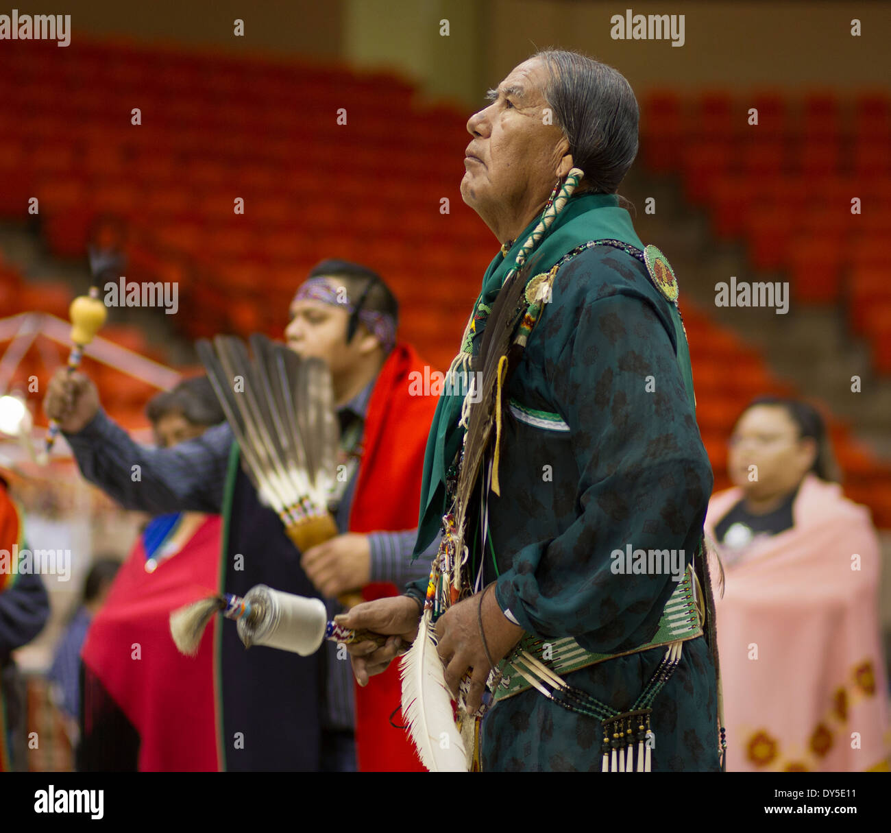 Participants in a gourd dance during the annual powwow held in Big