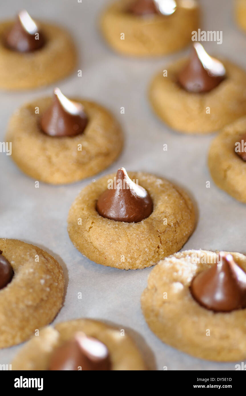 Chocolate kiss topped peanut butter cookie Stock Photo Alamy
