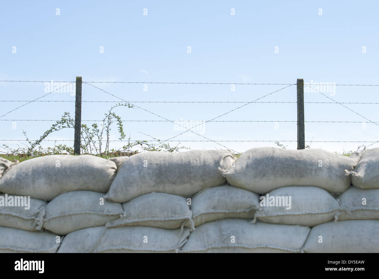 sandbags and barbed wire world war 1 Flanders Belgium Stock Photo