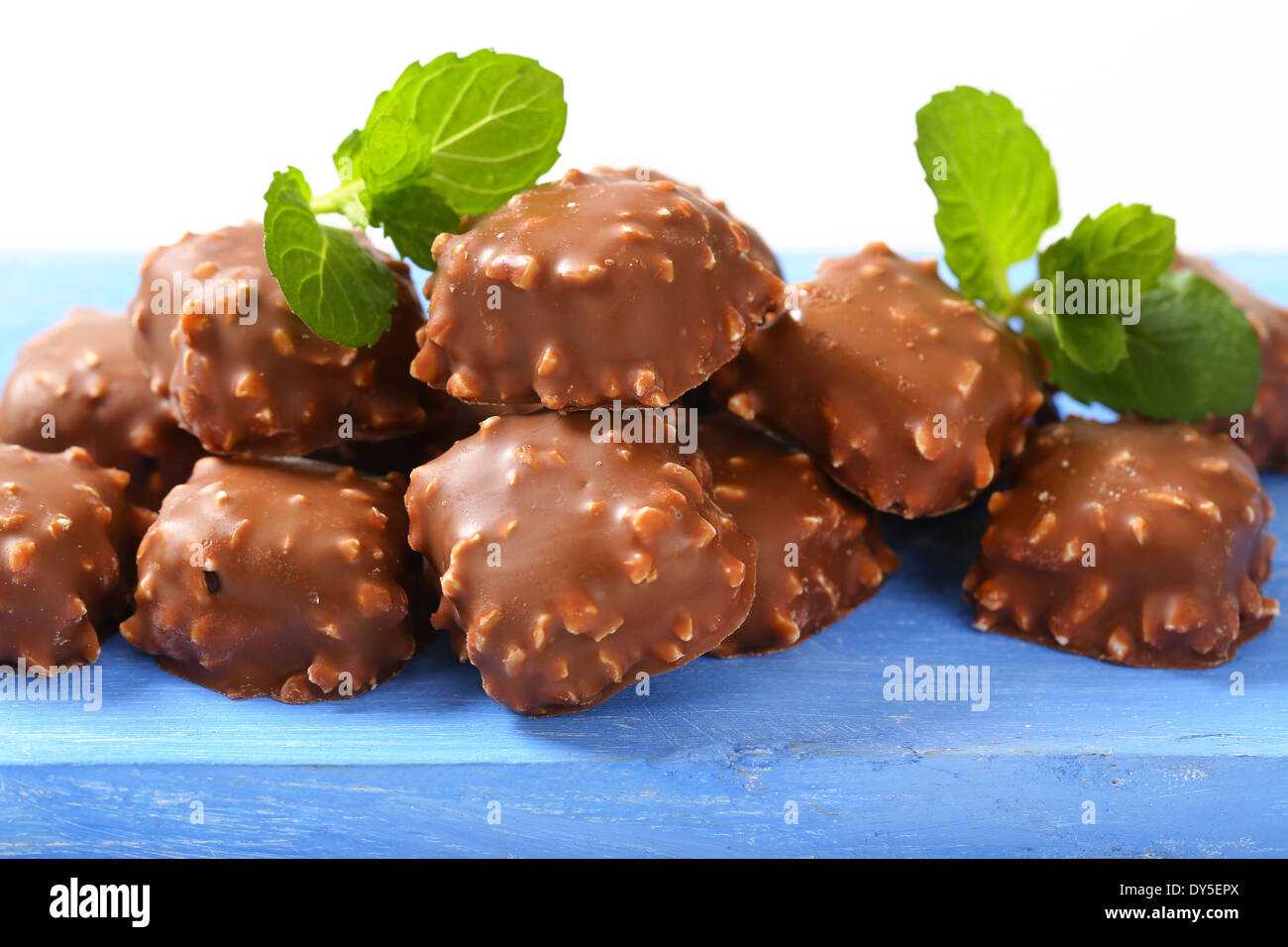 Chocolate pralines with chopped nuts Stock Photo Alamy