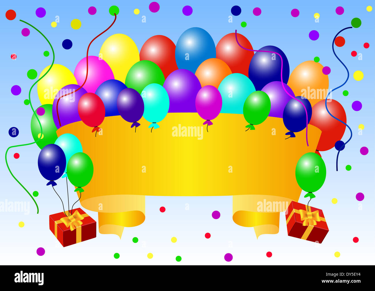 Greeting card with balloons and confetti vector illustration Stock ...