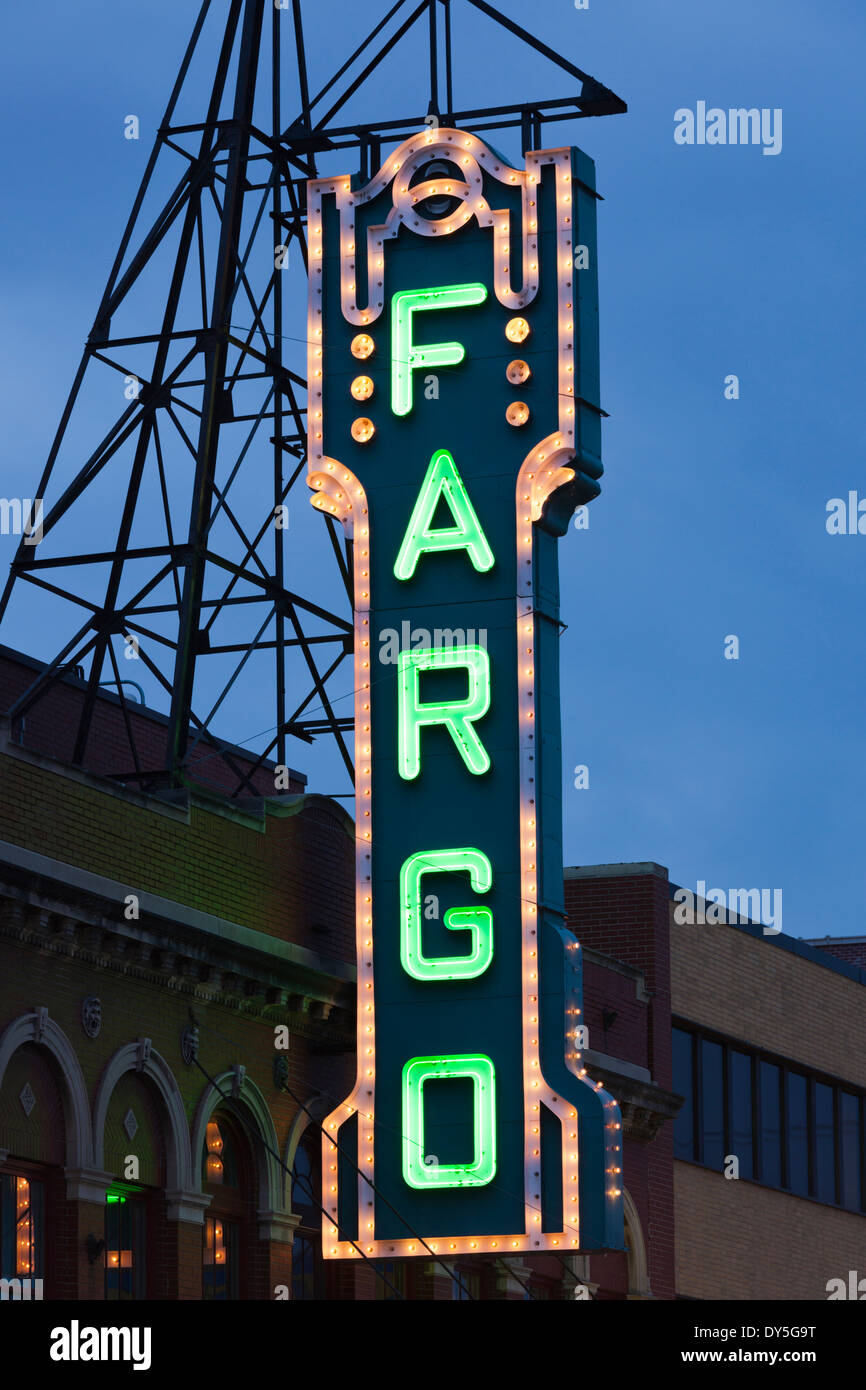 USA, North Dakota, Fargo, Fargo Theater, marquee, evening Stock Photo