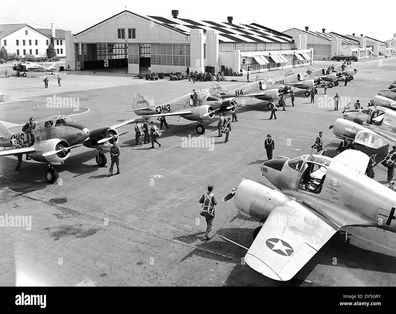 [Pilots Walking Towards Aircraft Hangar, Randolph Field] Stock Photo