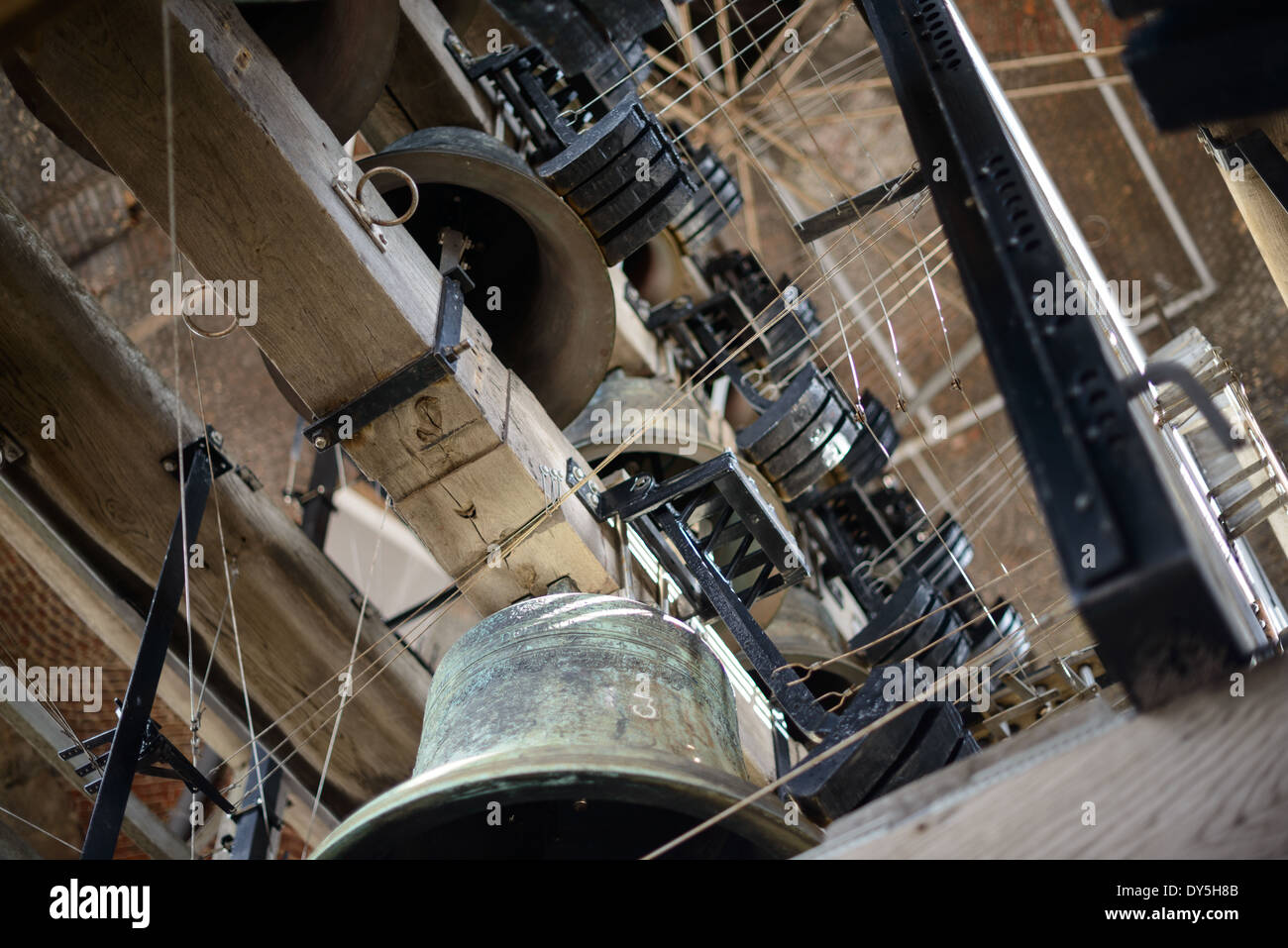 Some of the many Carillon bells that chime in the tower of the Belfry