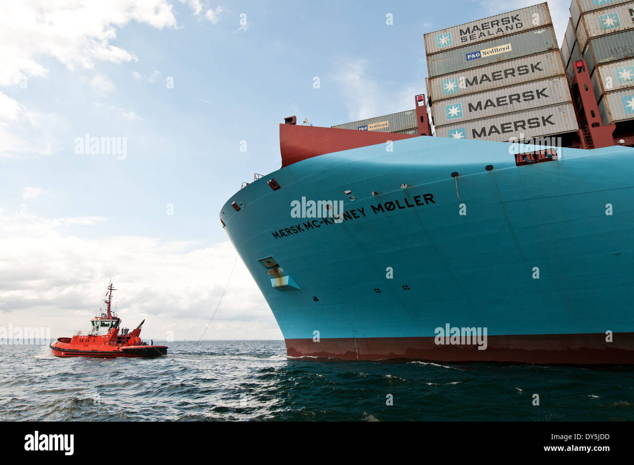 GDANSK, POLAND. 21st August , 2013. World largest container ship Maersk Mc-Kinney Møller Triple E class vessel arrives to Gdansk Stock Photo