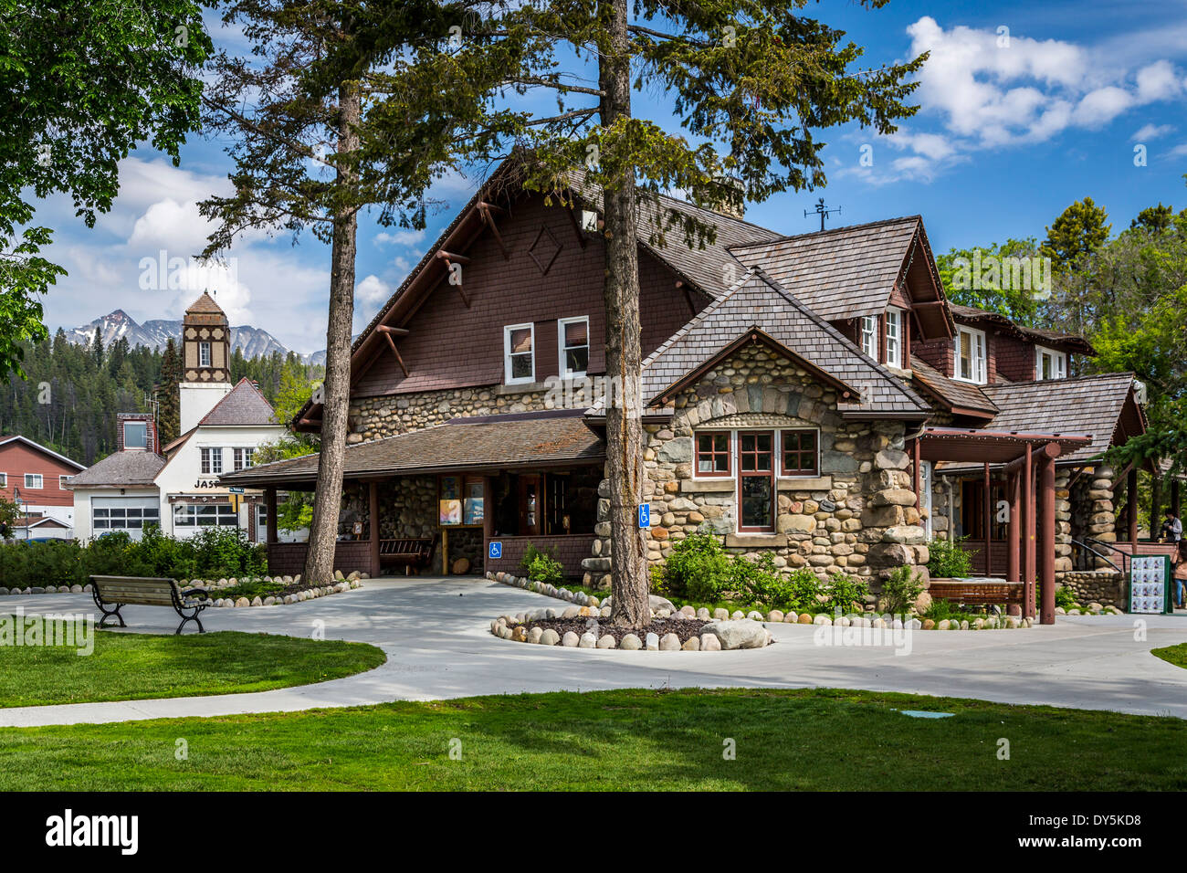The Parks Canada administrative office in Jasper, Alberta, Canada Stock ...