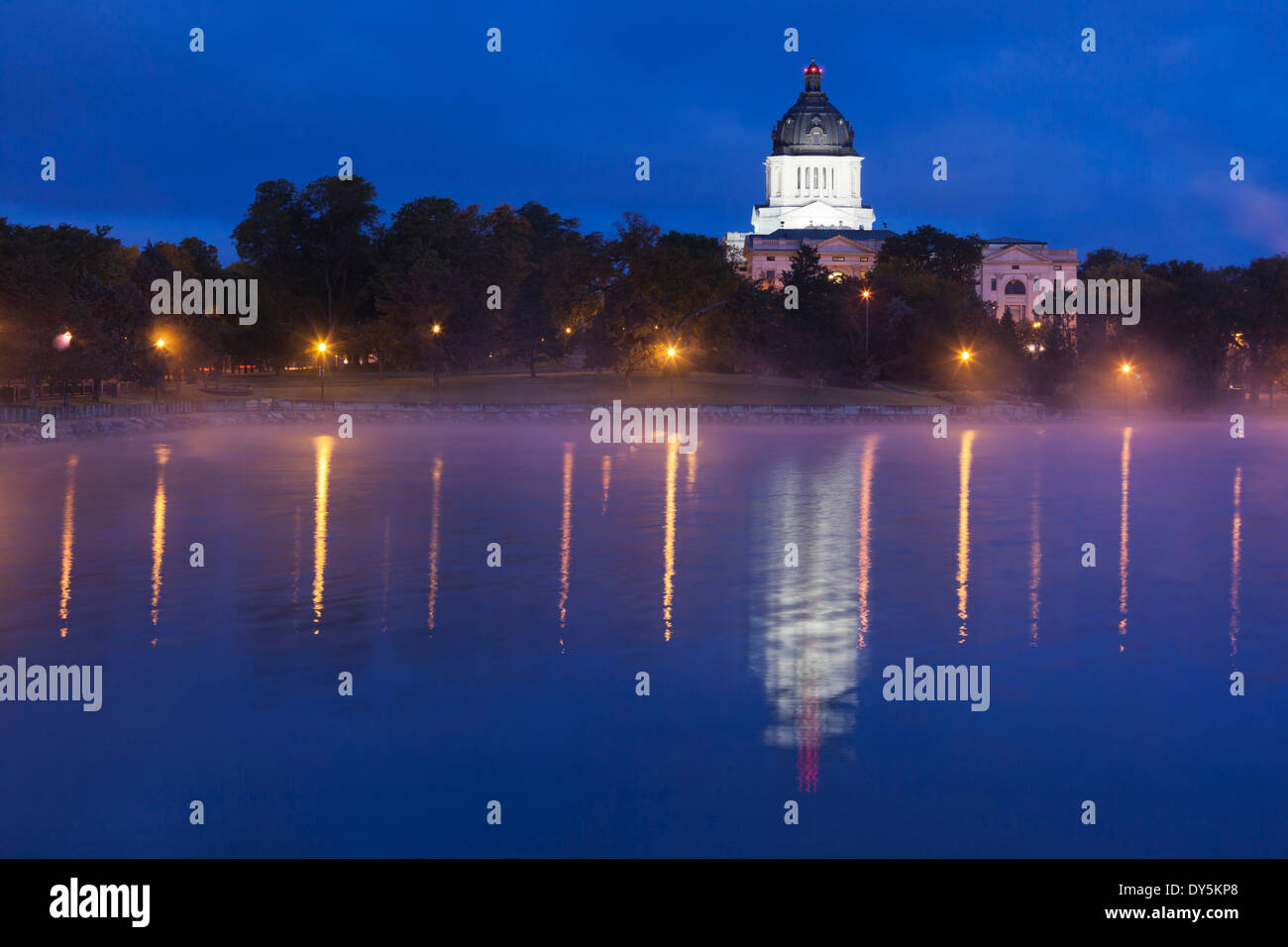USA, South Dakota, Pierre, South Dakota State Capitol exterior at dawn Stock Photo