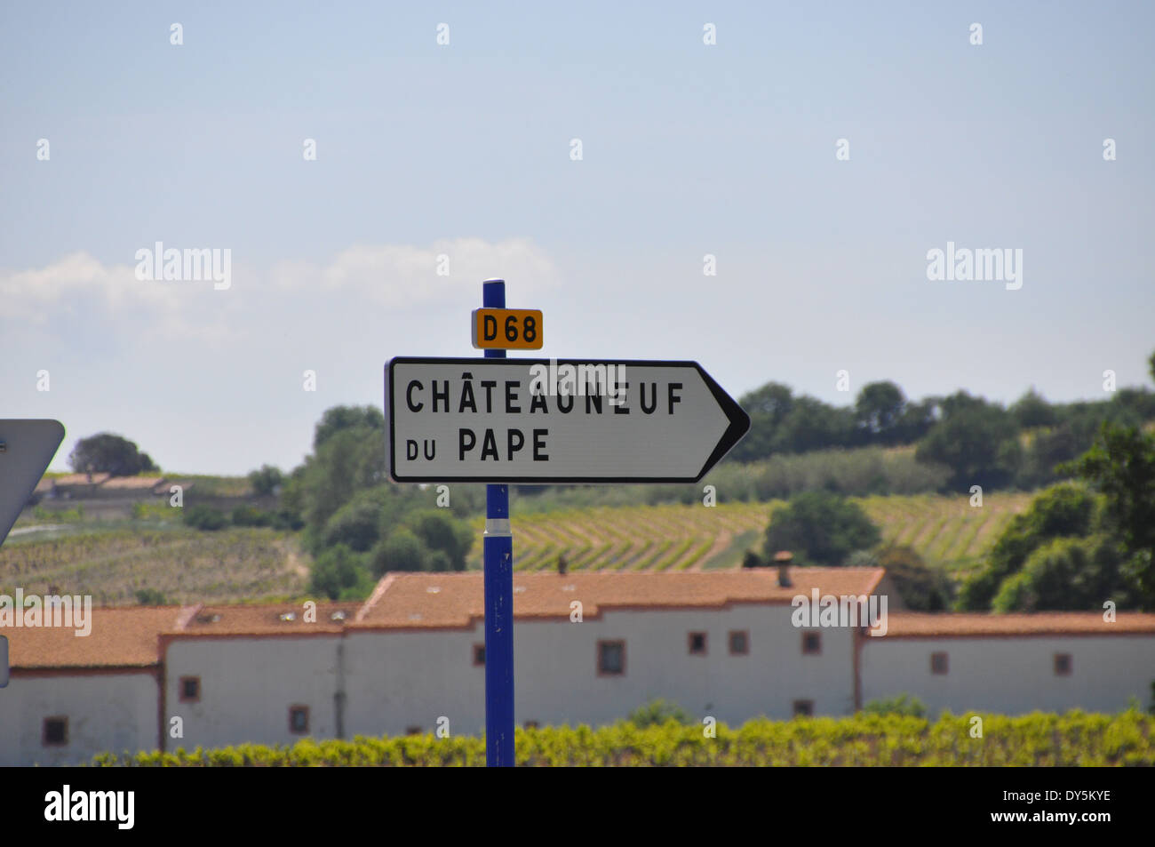Chateauneuf du Pape road sign to the world famous wine region of France ...