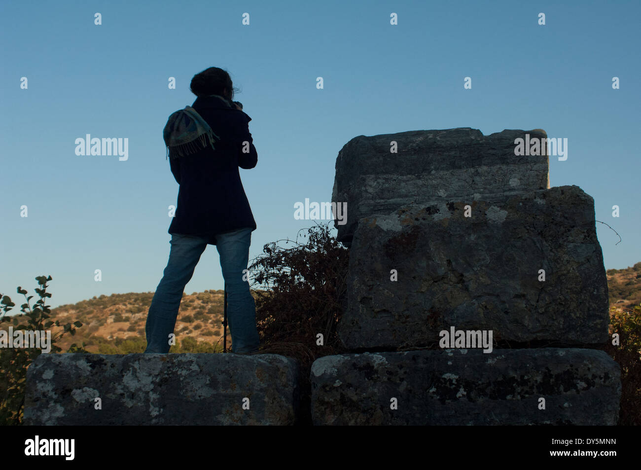 Photographer at work on the ruins of Ephesus, a Graeco-Roman City in Turkey. Digital photograph Stock Photo