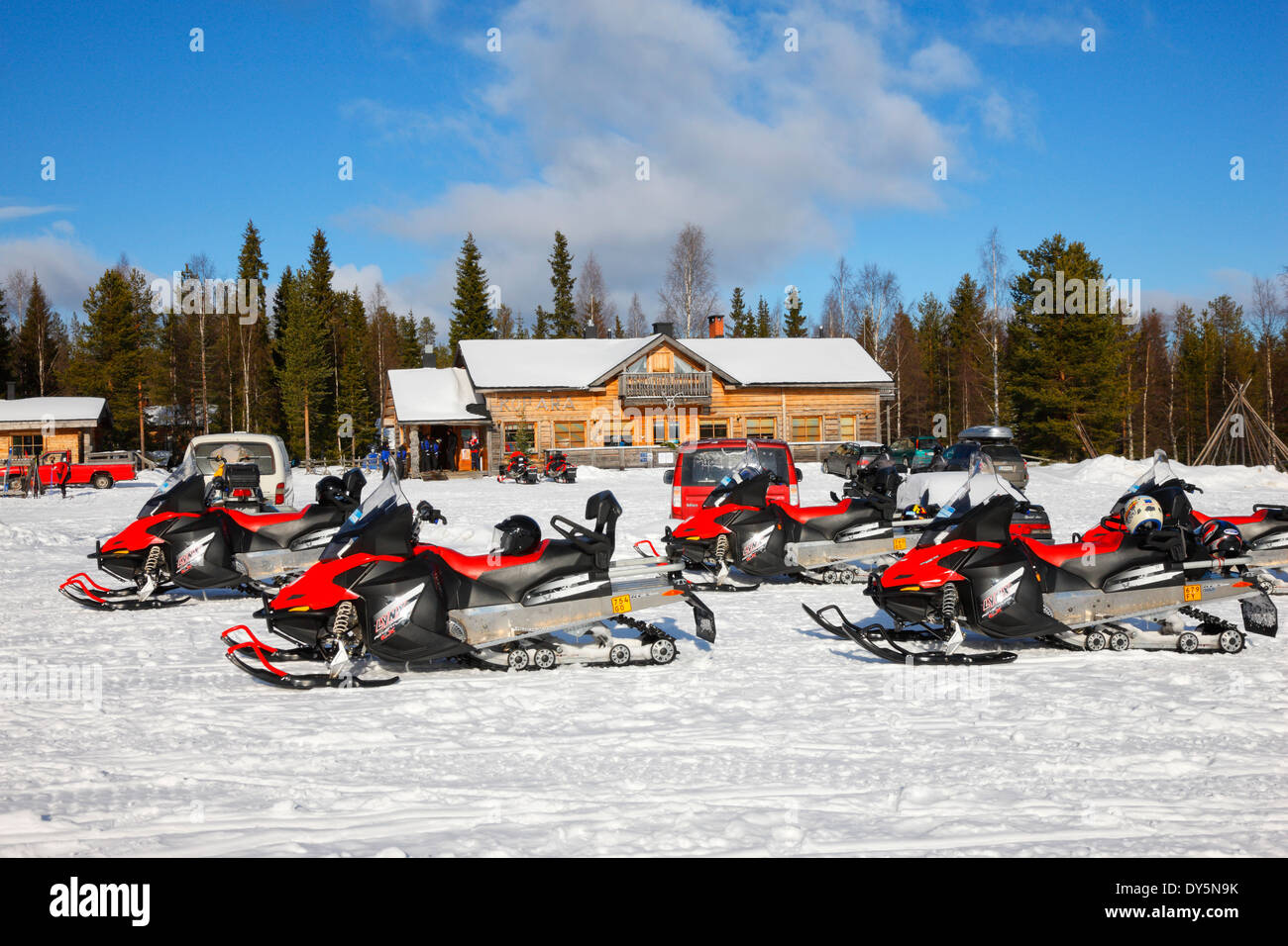 Snowmobile Lapland. Kopara reindeer ranch. Stock Photo