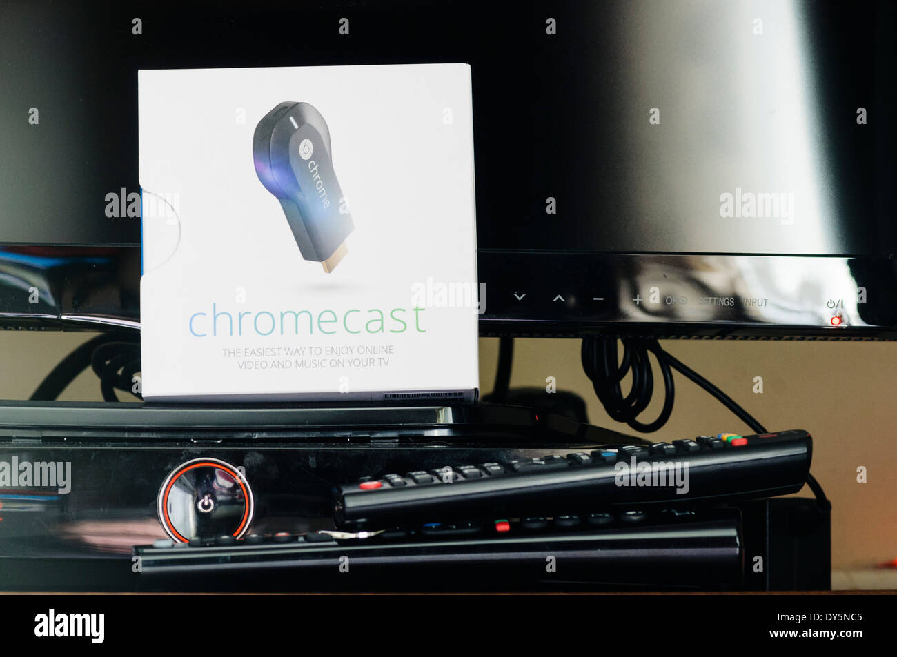 Google Chromecast TV streaming device ready to be installed Stock Photo -  Alamy