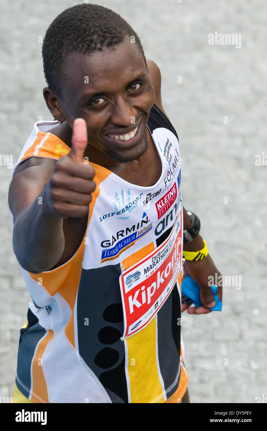 Edwin KIPKORIR, Kenya, the winner of half-marathon distance during the CSOB Bratislava Marathon 2014 event Stock Photo