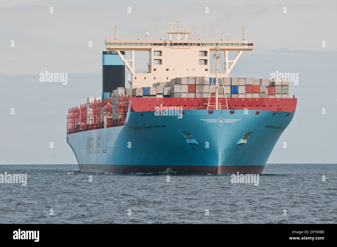 GDANSK, POLAND. 21st August , 2013. World largest container ship Maersk Mc-Kinney Møller Triple E class vessel arrives to Gdansk Stock Photo