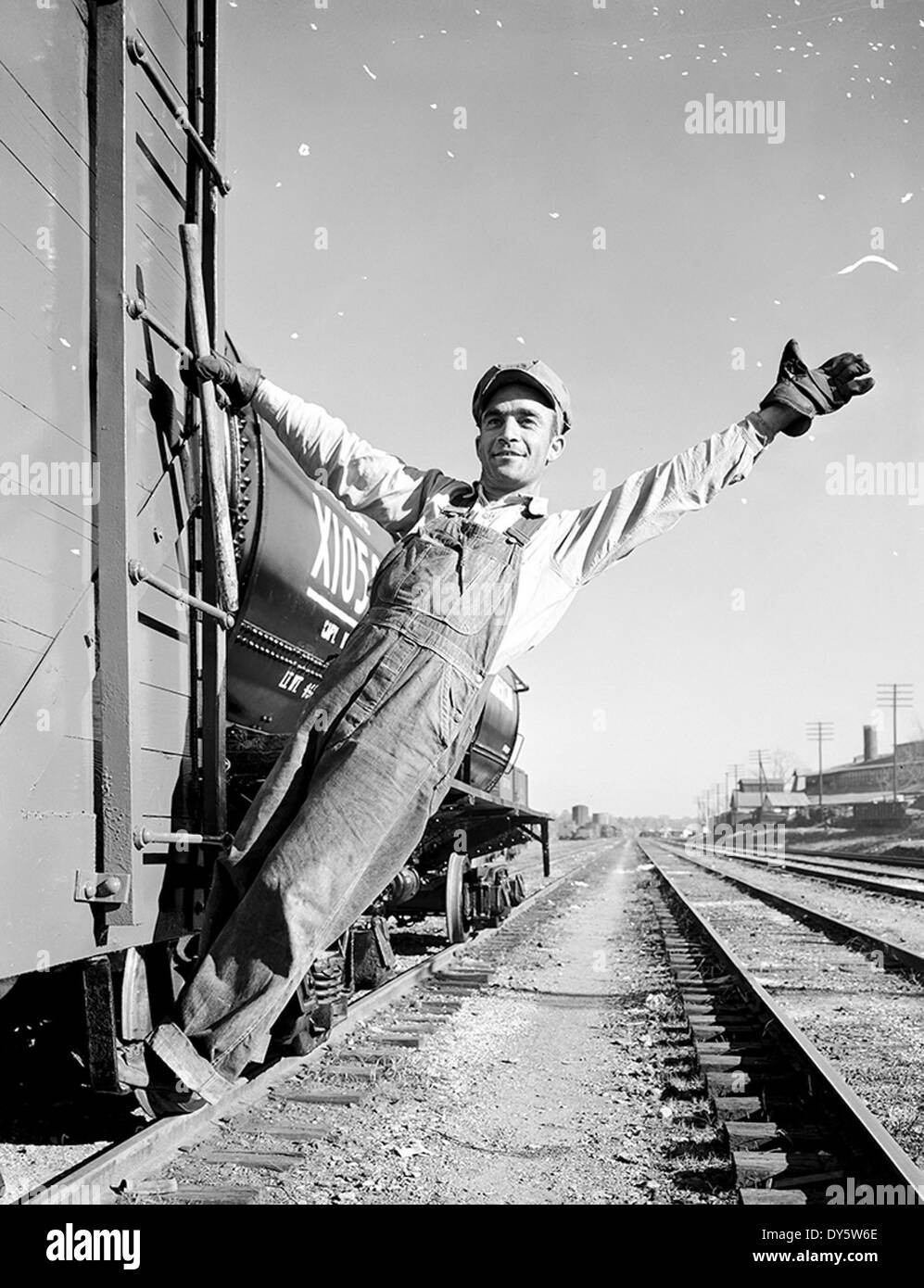 [Brakeman, Water Car X1059, Texas & Pacific Railway Company] Stock Photo