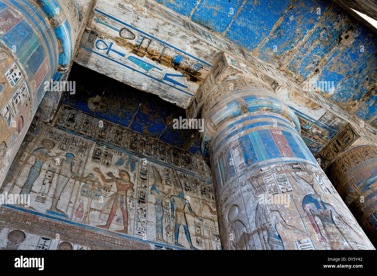 Temple of Ramses III (1198-1167 b.C.) at Medinet Habu: colored reliefs ...