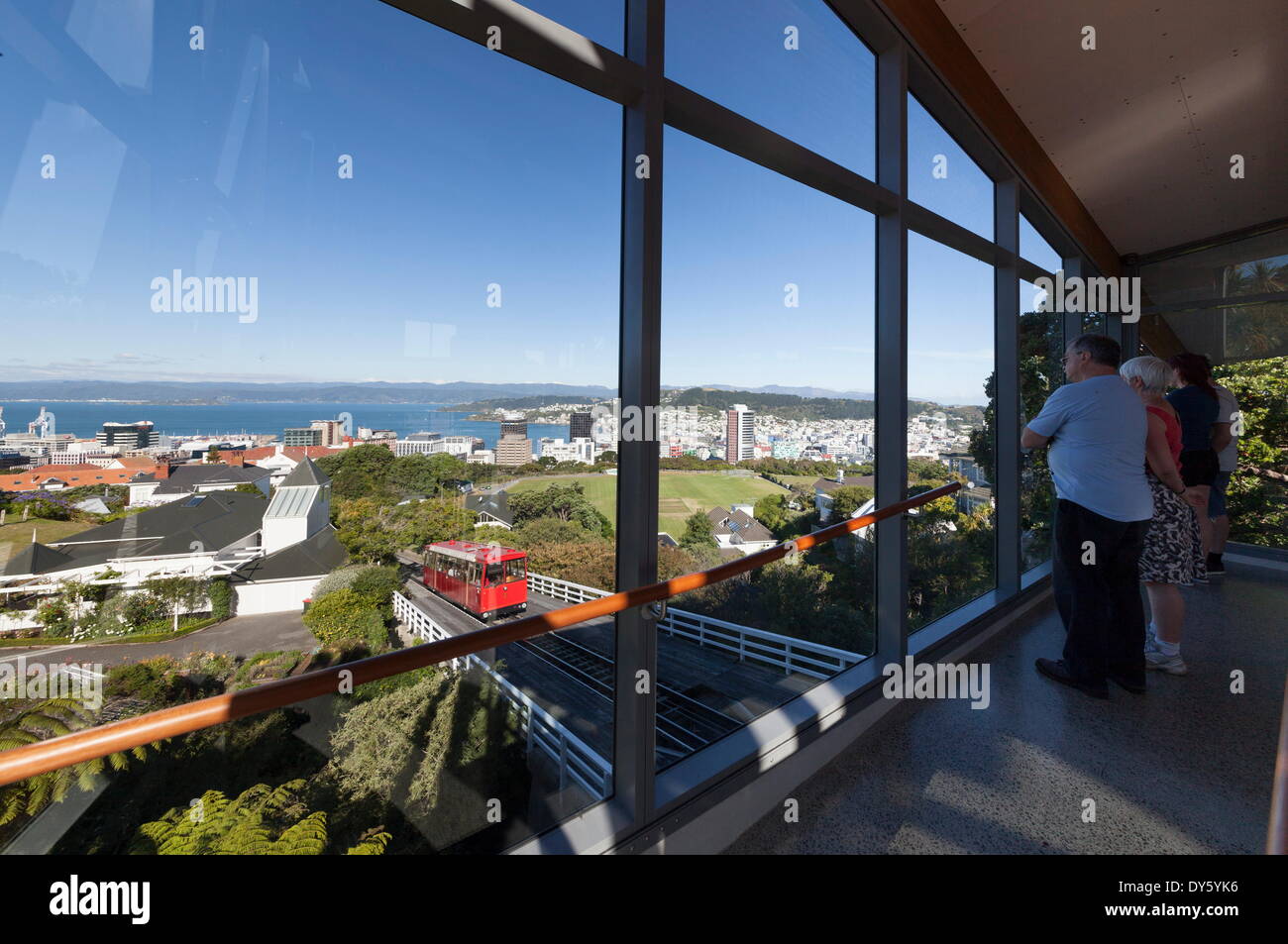 Viewing area, new top terminus station for Wellington Cable Car, Kelburn, Wellington, North Island, New Zealand, Pacific Stock Photo